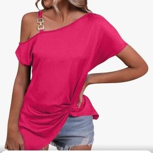 Off The Shoulder Tops for Women Summer Sexy Chain Strap Batwing Sleeve Tee